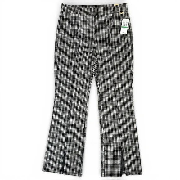 Michael Michael Kors Houndstooth Flare Pull-On Pants Stretchy L Black White NWT - Picture 2 of 9